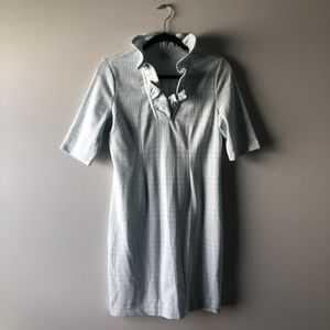 Tyler Boe pale blue and white printed ruffle collar dress